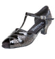 1.5" Marie -- Thick Heel Latin Sandal -- Black Patent/Gold