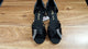 2" Sabrina -- Women's Silver Flare Heel Latin Sandal -- Black Satin